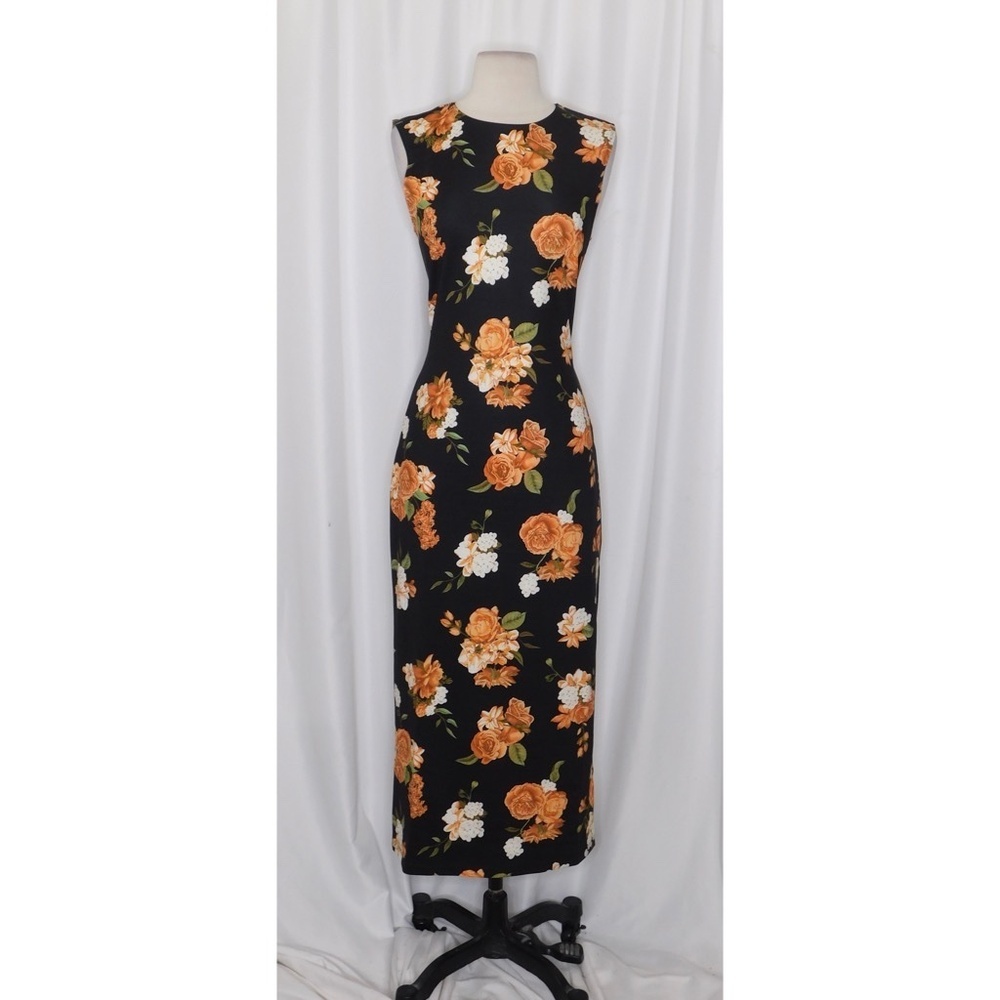 NWT!! WEWOREWHAT Muscle Tank Midi Dress Black Floral Stretch Cottagecore Medium - Picture 3 of 16
